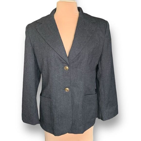Vintage Wool Blazer Jacket Tailored Dark Gray Black Oversized Preppy Classic - Picture 12 of 12